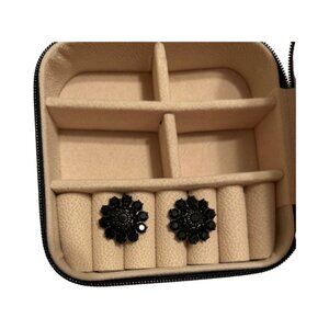 Vintage Jet Glass Floral Earring Studs